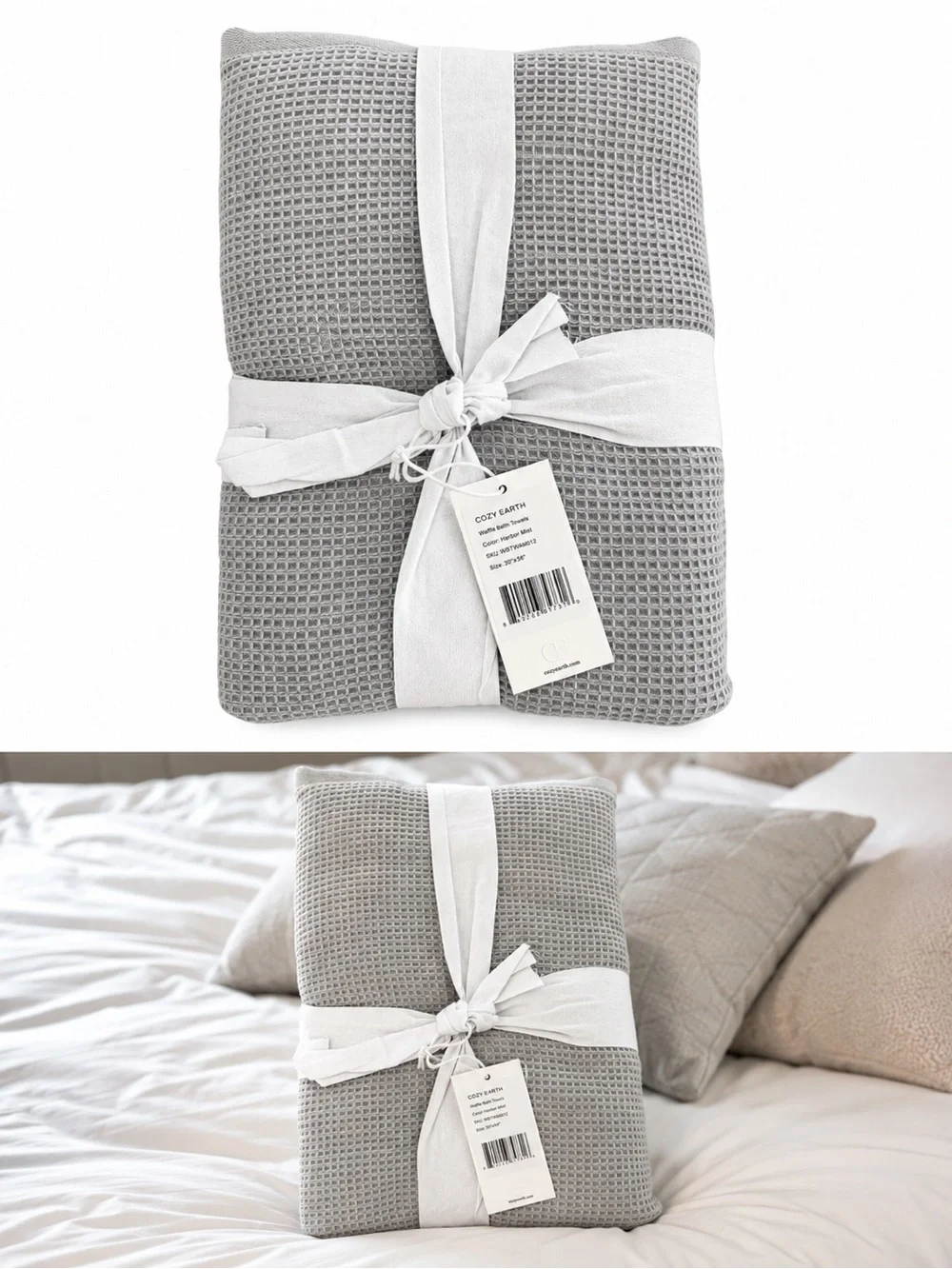 Cozy Earth Waffle Bath Towels Harbor Mist Gray New With Tags